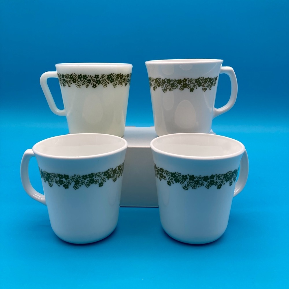 Vintage Corelle Spring Blossom Green Mugs - Set of 4 - Crazy Daisy Pyrex